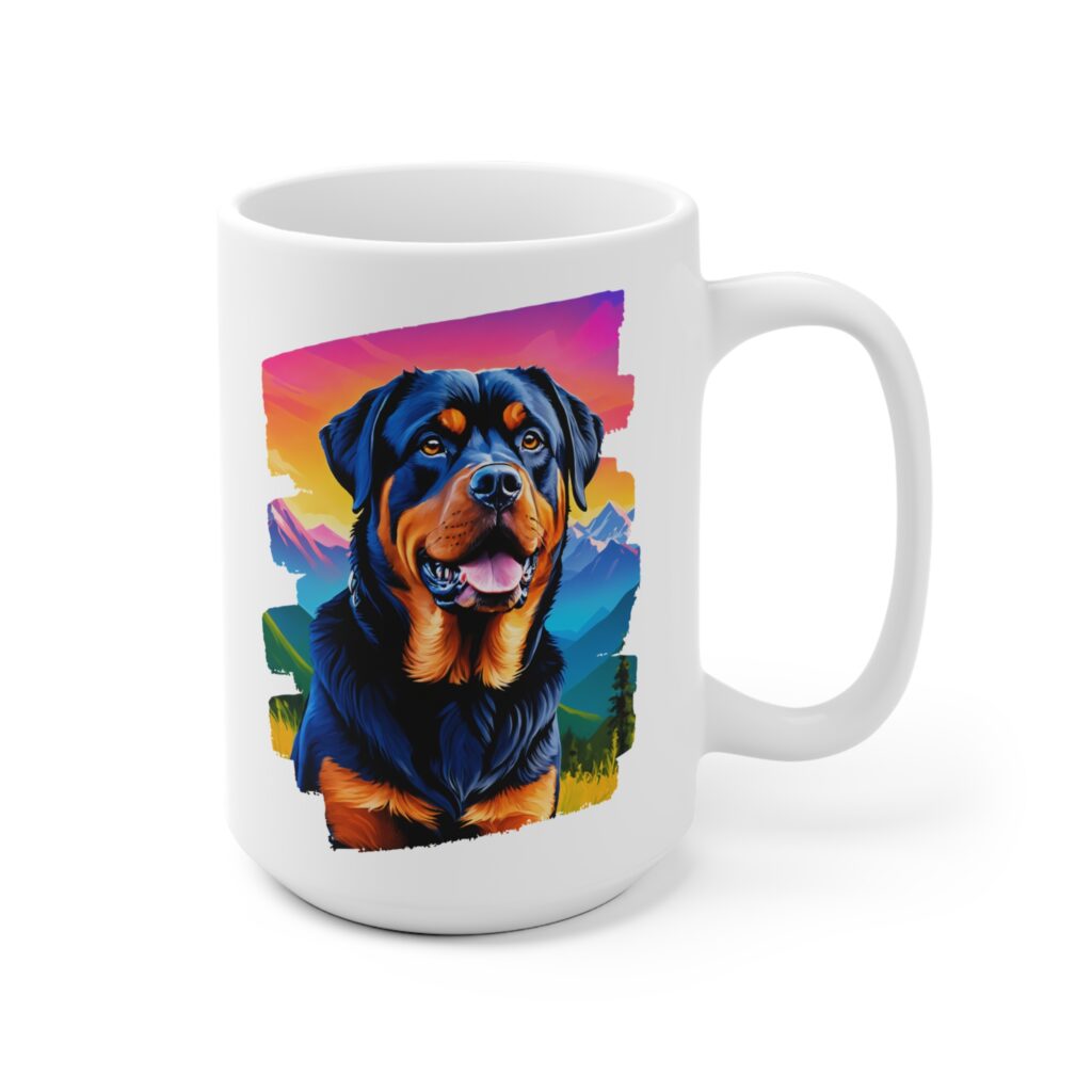 Rottweiler Pop Art Ceramic Mug — Bold Colorful Dog Coffee Cup