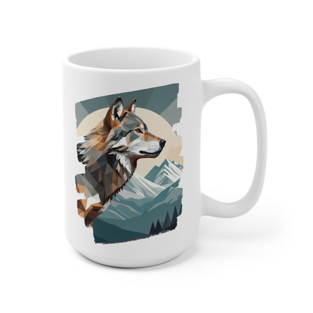 Wolf Art Ceramic Mug — Colorful Wolf Portrait Coffee Cup