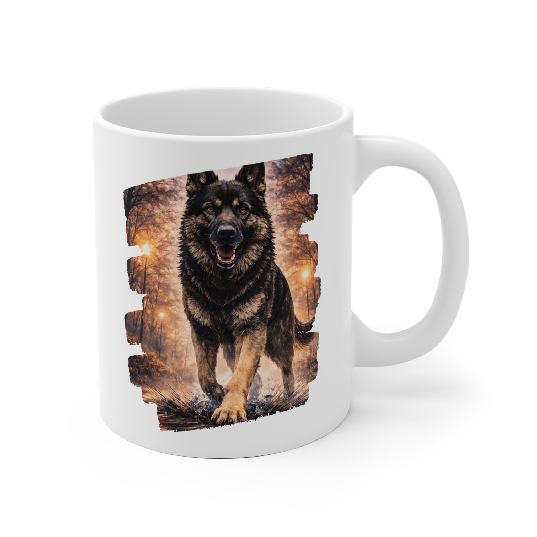 German Shepherd Dog Grey Black City Lights Ceramic Mug — Bold Colorful Dog Coffee Cup - Image 5