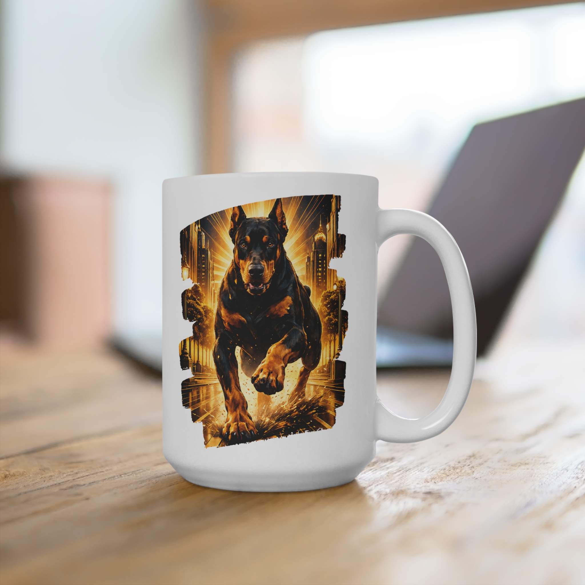 Doberman Golden City Lights Ceramic Mug - Image 4