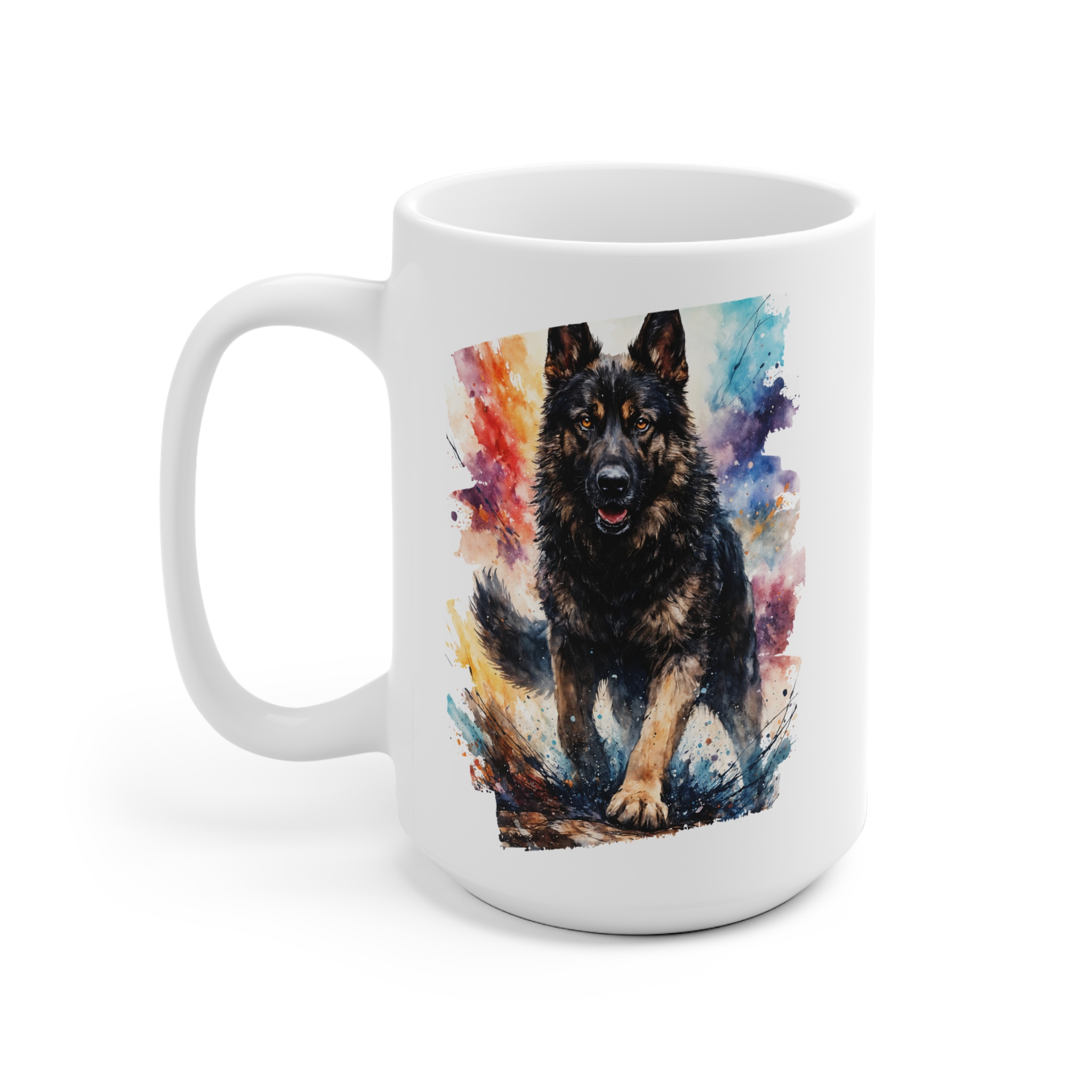 German Shepherd Dog Watercolour Art Ceramic Mug — Bold Colorful Dog Coffee Cup - Image 3