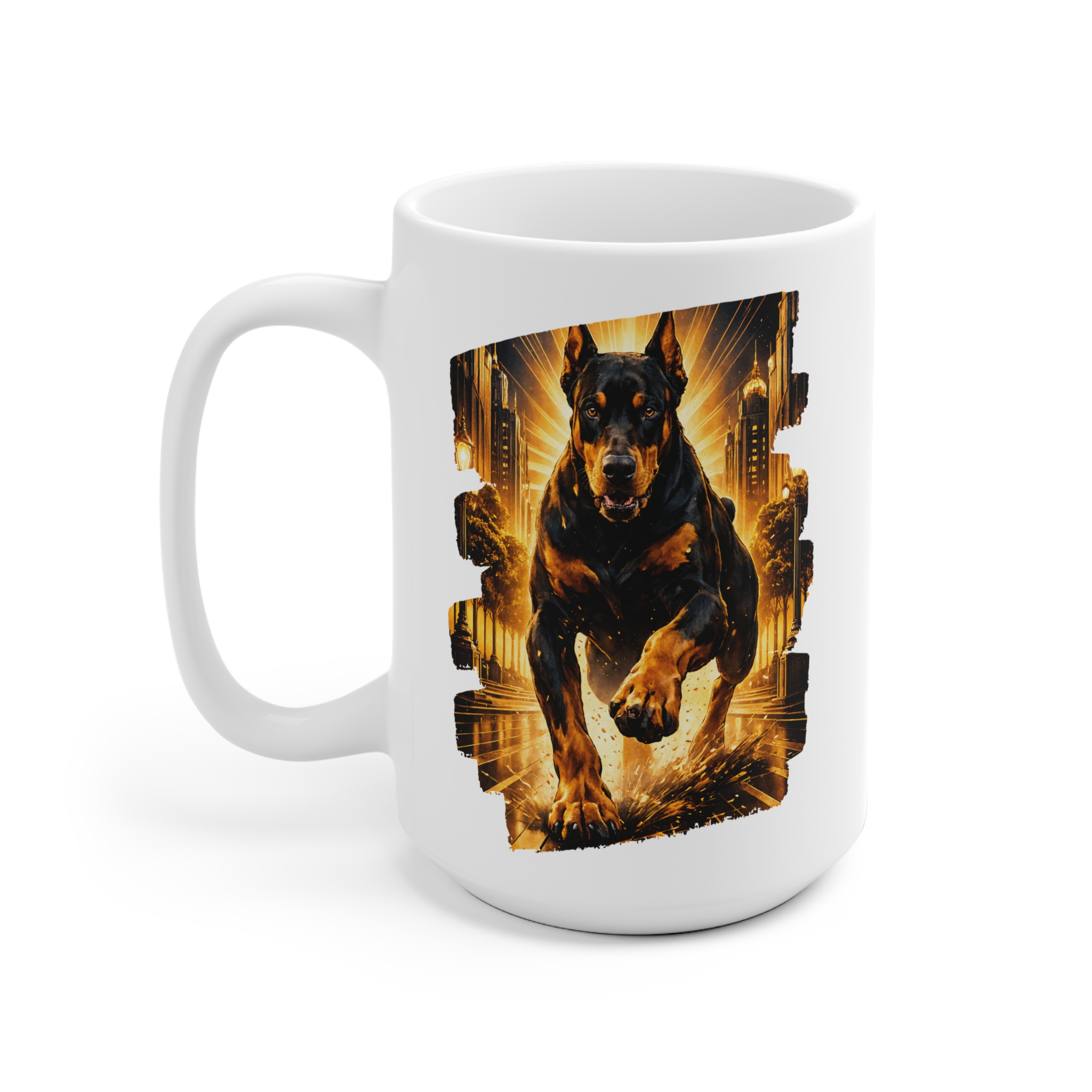 Doberman Golden City Lights Ceramic Mug - Image 3