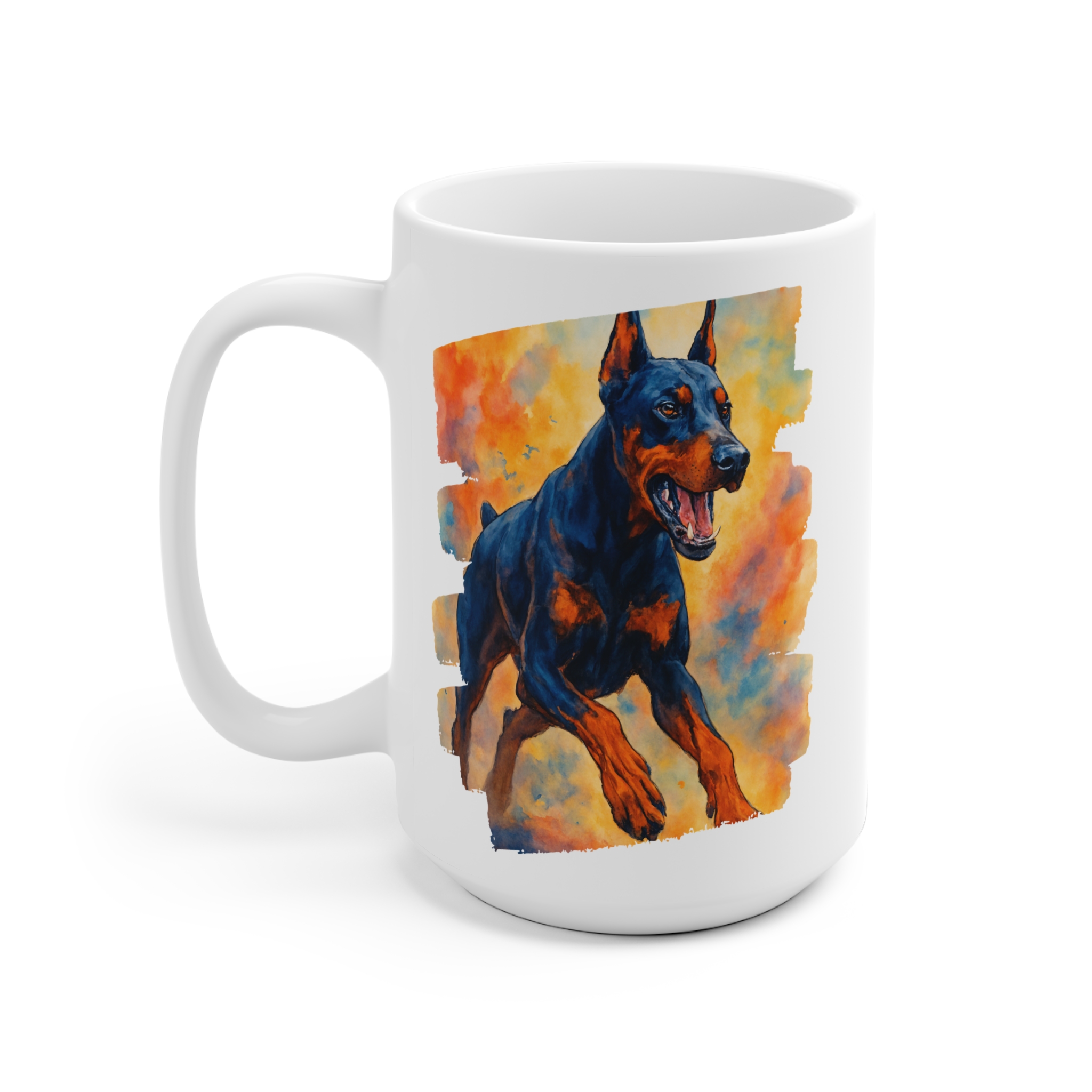Bold Brave Doberman Ceramic Mug — Charging Protective Watercolor Design - Image 3