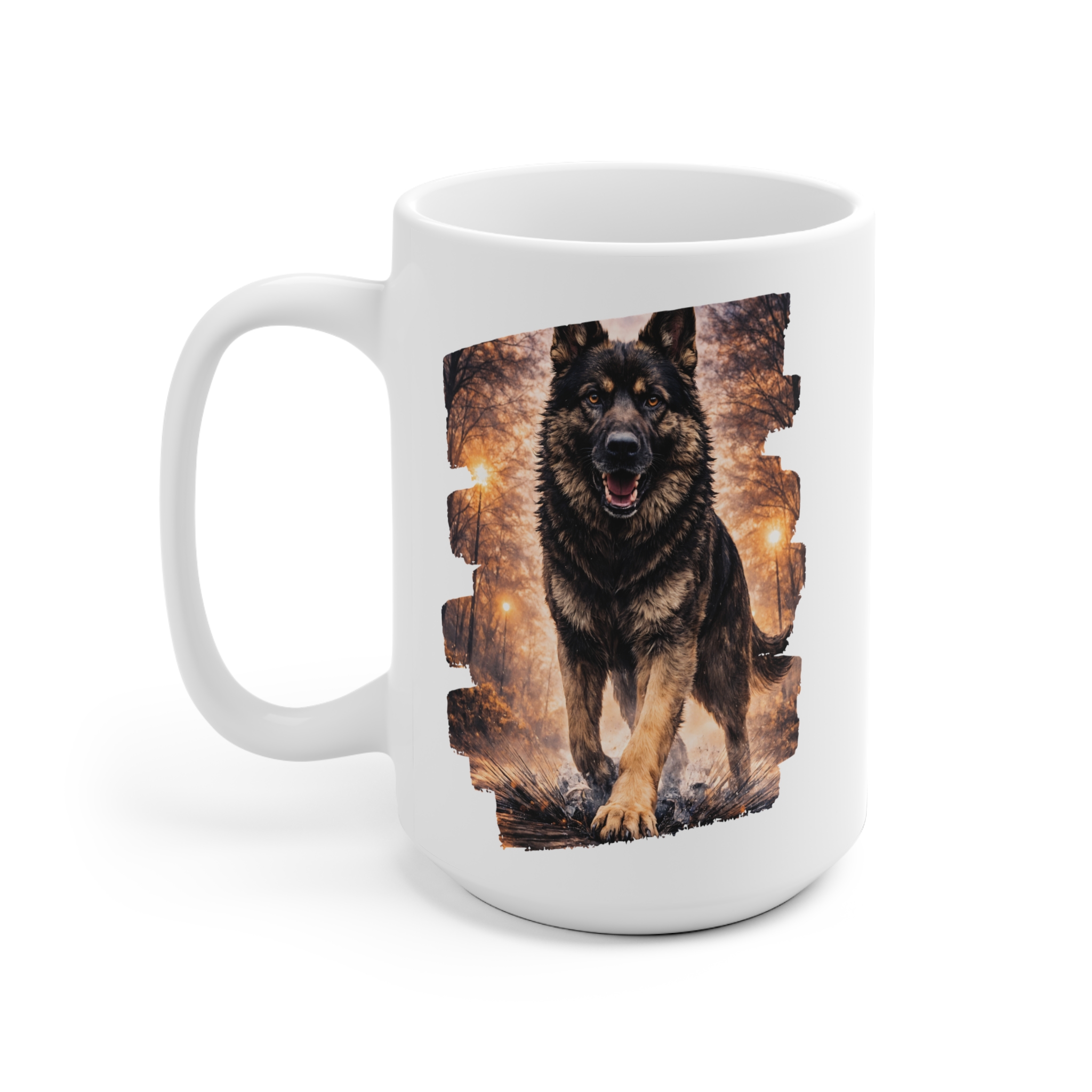 German Shepherd Dog Grey Black City Lights Ceramic Mug — Bold Colorful Dog Coffee Cup - Image 3