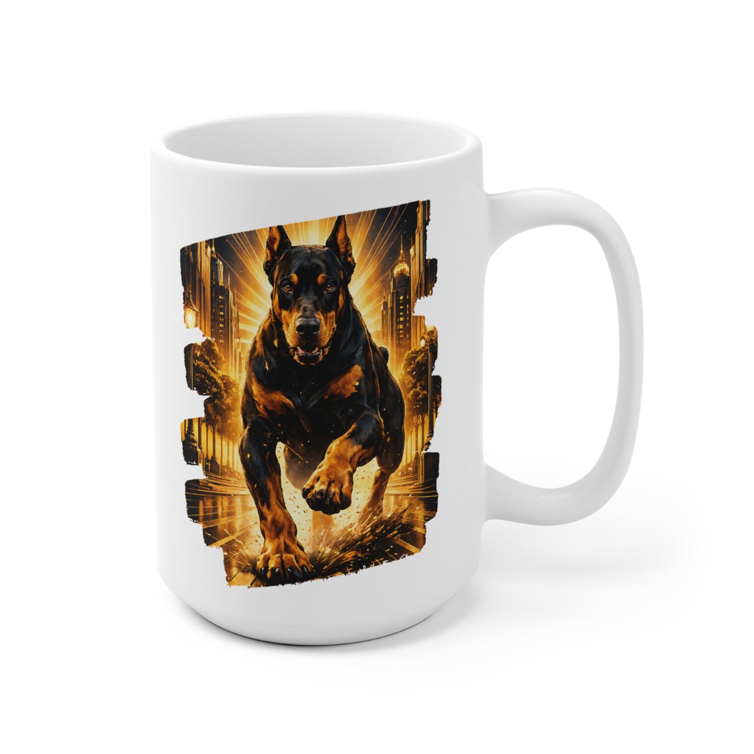 Doberman Golden City Lights Ceramic Mug