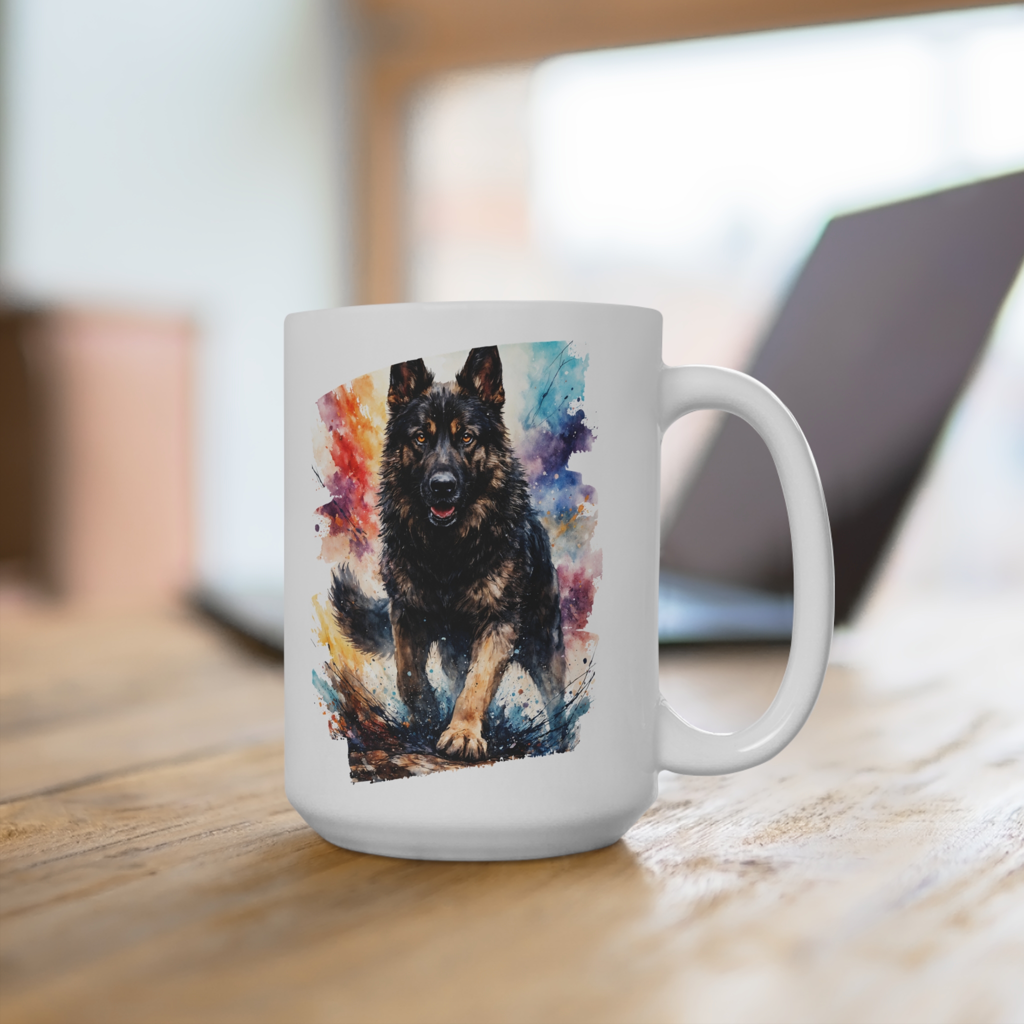 German Shepherd Dog Watercolour Art Ceramic Mug — Bold Colorful Dog Coffee Cup - Image 4