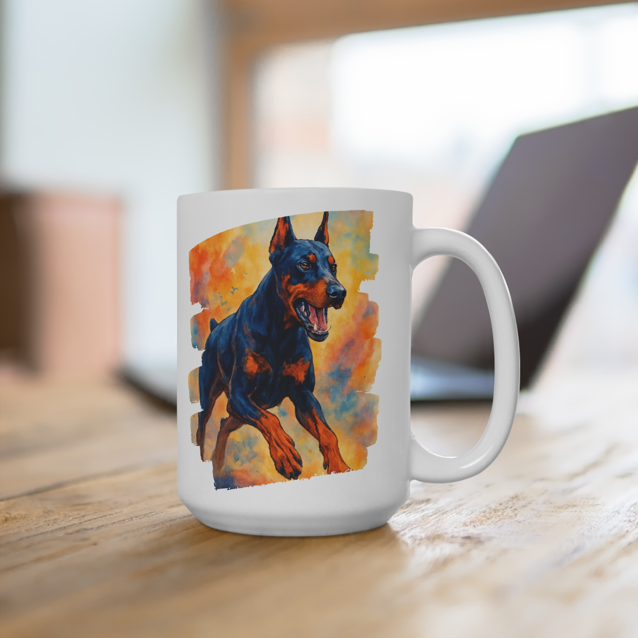 Bold Brave Doberman Ceramic Mug — Charging Protective Watercolor Design - Image 4