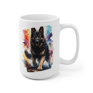 German Shepherd Dog Watercolour Art Ceramic Mug — Bold Colorful Dog Coffee Cup
