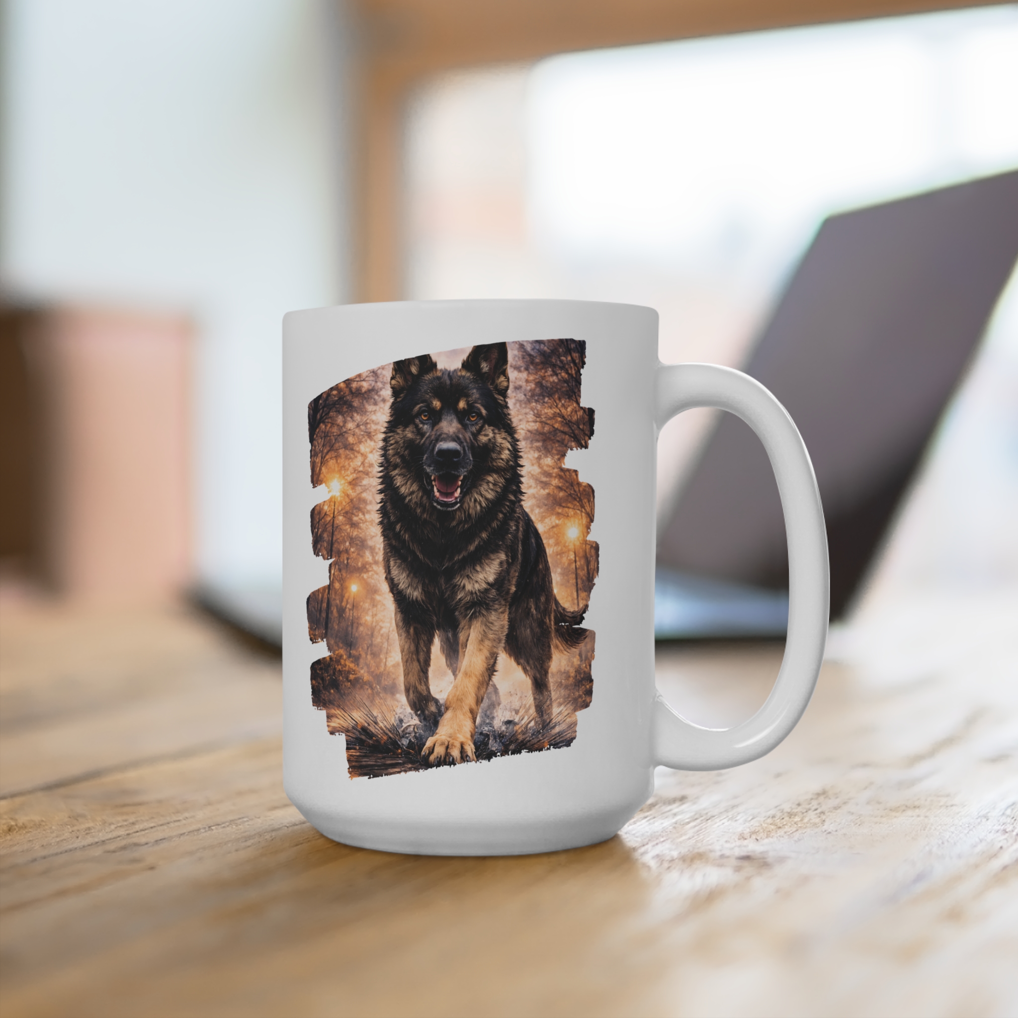 German Shepherd Dog Grey Black City Lights Ceramic Mug — Bold Colorful Dog Coffee Cup - Image 4