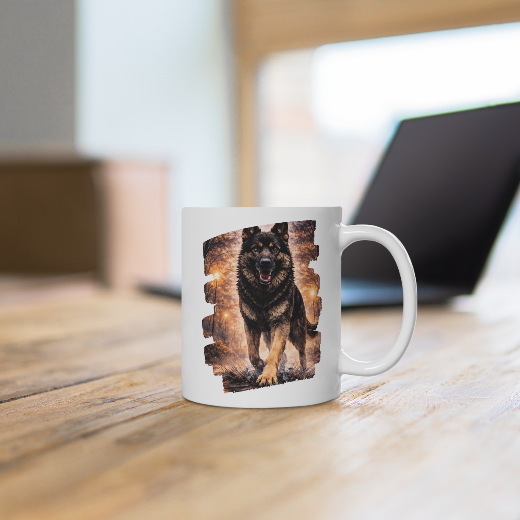 German Shepherd Dog Grey Black City Lights Ceramic Mug — Bold Colorful Dog Coffee Cup - Image 8