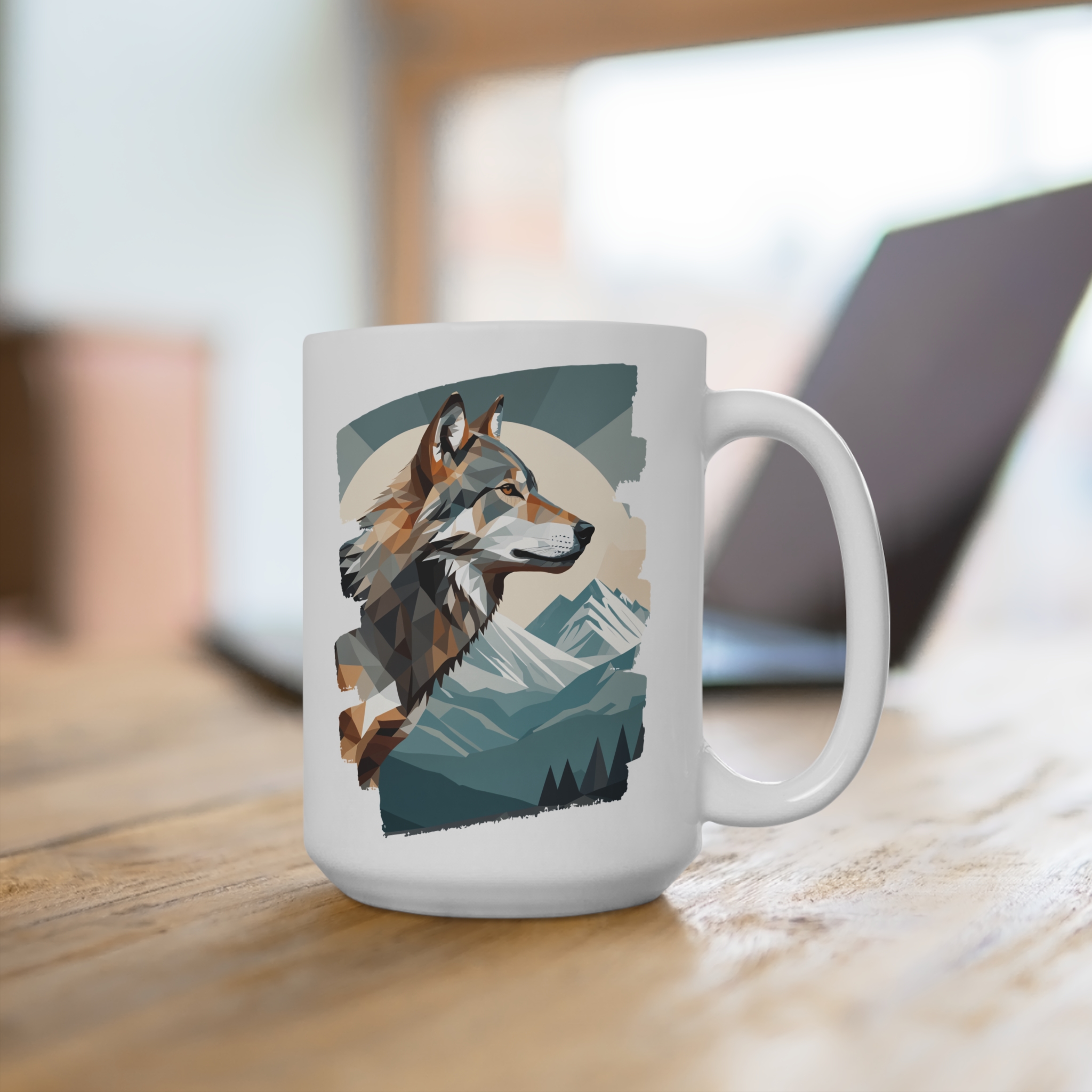 Wolf Art Ceramic Mug — Colorful Wolf Portrait Coffee Cup - Image 4