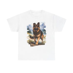 German Shepherd Watercolour Mountain Scene Tee : Dog Lover T-Shirt